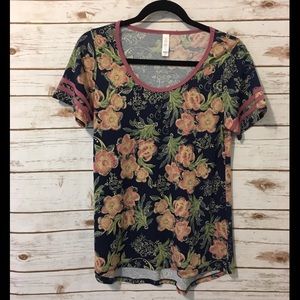 XS floral tee with dusty rose ringers